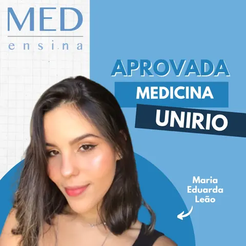 Cartaz do MedEnsina com a foto de Maria Eduarda Leão, aprovada em medicina na UNIRIO.